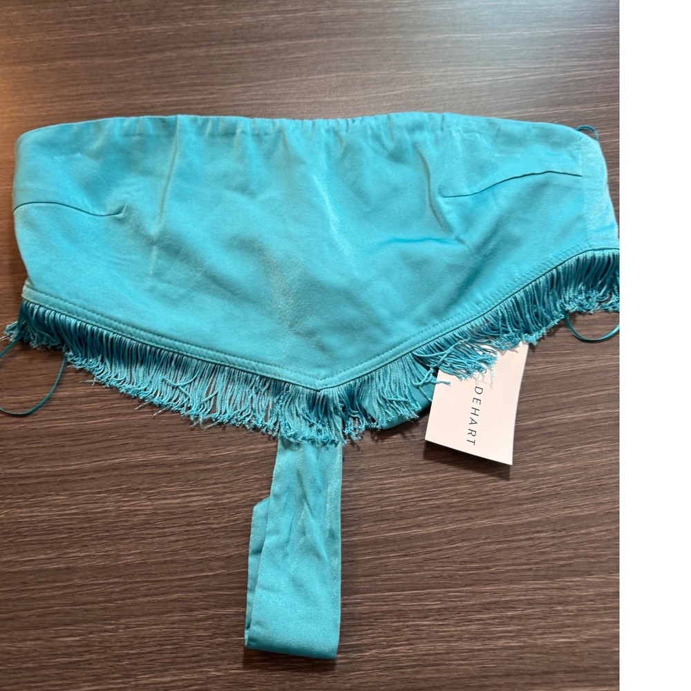 Pretty Garbage Aqua Blue Fringe Tie Back Tube Top PG-T131-A722 Womens Medium